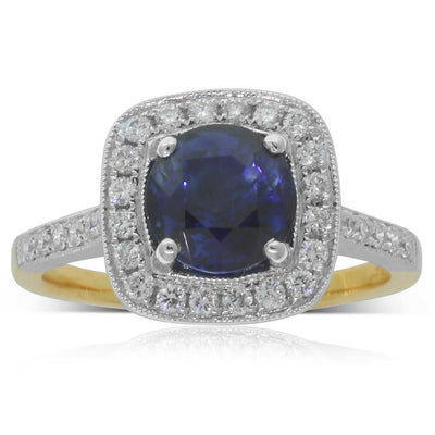 18ct Yellow & White Gold Sapphire & Diamond Halo Ring-Ring-Walker & Hall