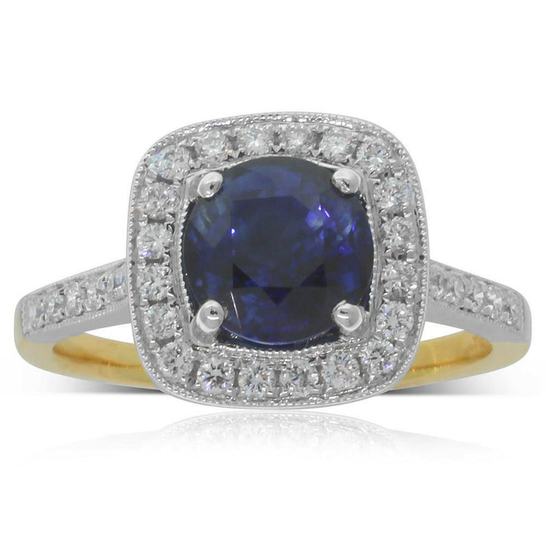 18ct Yellow & White Gold Sapphire & Diamond Halo Ring-Ring-Walker & Hall