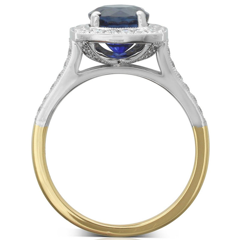 18ct Yellow & White Gold Sapphire & Diamond Halo Ring-Ring-Walker & Hall