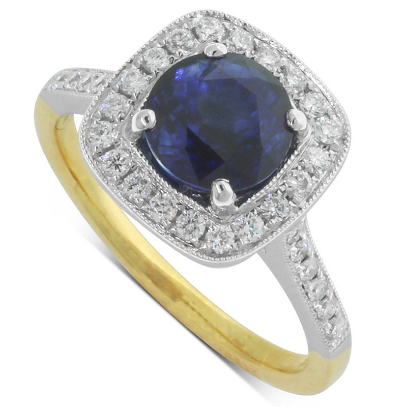18ct Yellow & White Gold Sapphire & Diamond Halo Ring-Ring-Walker & Hall