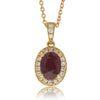 18ct Yellow Gold Ruby And Diamond Halo Pendant-Necklace-Walker & Hall