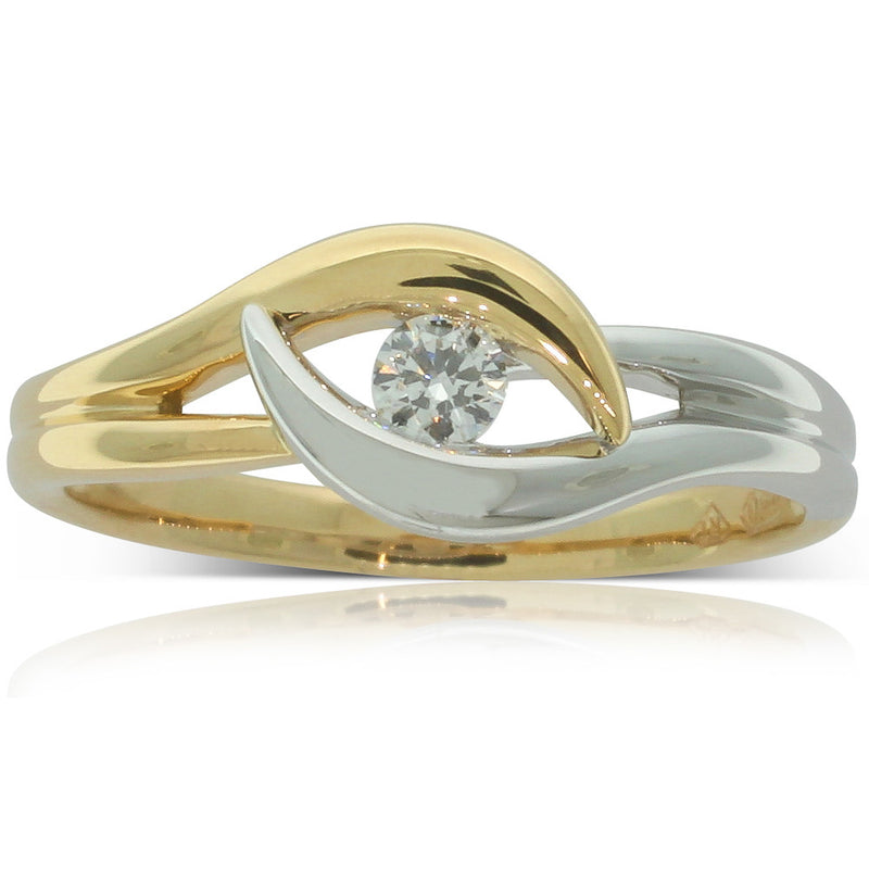 18ct Bi-Tone Gold Diamond Solitaire Ring-Ring-Walker & Hall