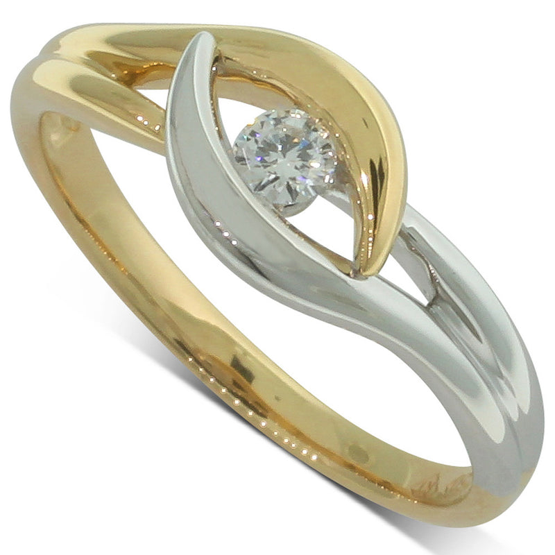 18ct Bi-Tone Gold Diamond Solitaire Ring-Ring-Walker & Hall