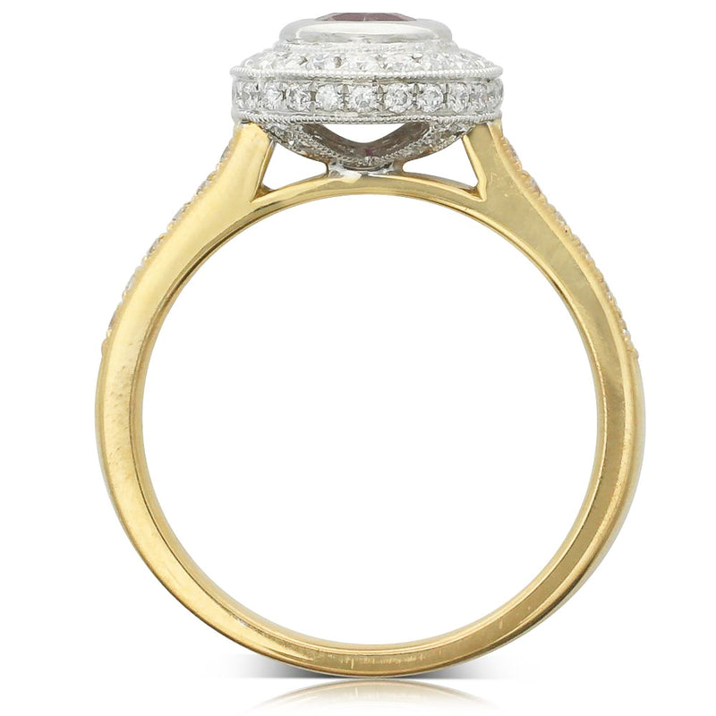 18ct Yellow And 18ct White Gold Ruby And Diamond Halo Ring-Ring-Walker & Hall