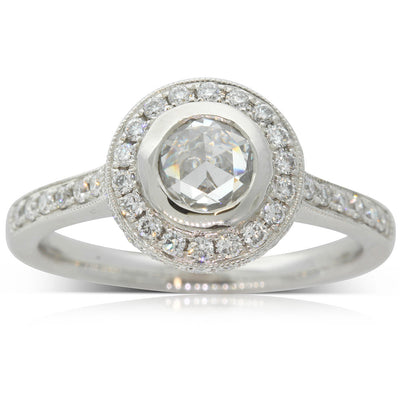 Platinum Rose Cut Diamond Halo Ring-Ring-Walker & Hall