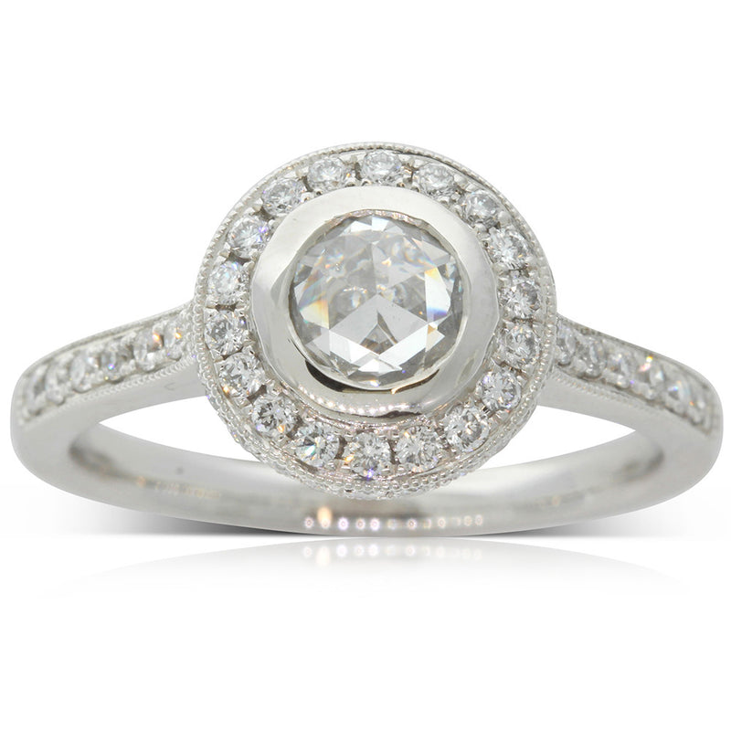 Platinum Rose Cut Diamond Halo Ring-Ring-Walker & Hall