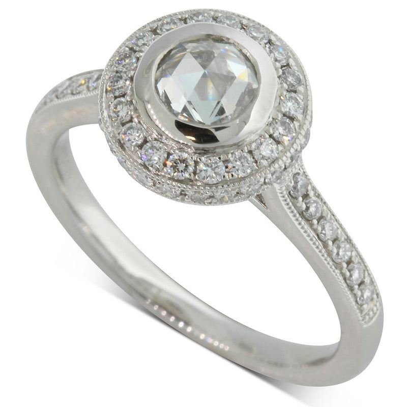 Platinum Rose Cut Diamond Halo Ring-Ring-Walker & Hall