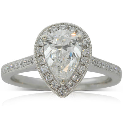 Platinum Pear Cut Diamond Halo Ring-Ring-Walker & Hall