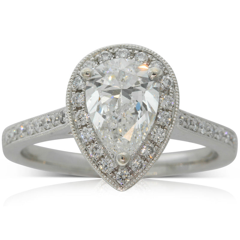 Platinum Pear Cut Diamond Halo Ring-Ring-Walker & Hall