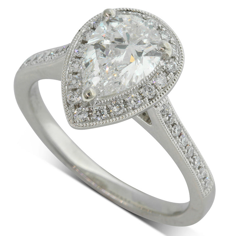 Platinum Pear Cut Diamond Halo Ring-Ring-Walker & Hall