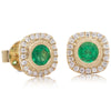 18ct Yellow Gold Emerald & Diamond Halo Earrings-Earrings-Walker & Hall