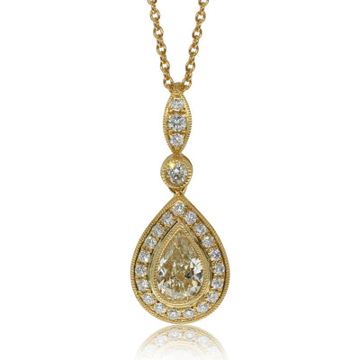 18ct Yellow Gold Yellow Diamond Halo Pendant-Necklace-Walker & Hall