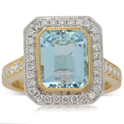 18ct Yellow & 18ct White Gold Aquamarine Ring-Ring-Walker & Hall