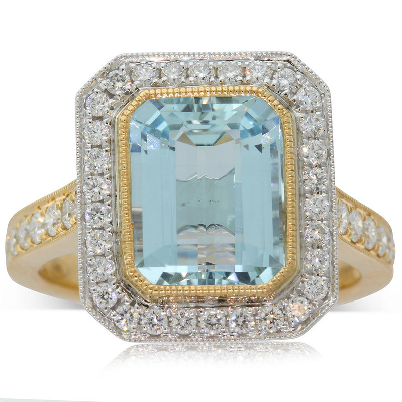 18ct Yellow & 18ct White Gold Aquamarine Ring-Ring-Walker & Hall