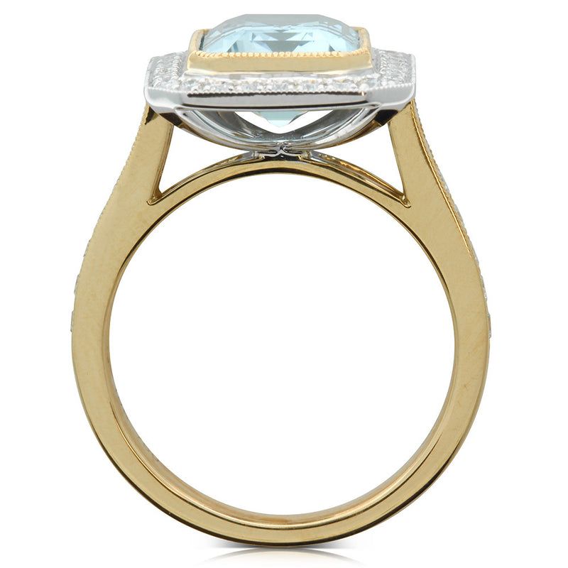 18ct Yellow & 18ct White Gold Aquamarine Ring-Ring-Walker & Hall