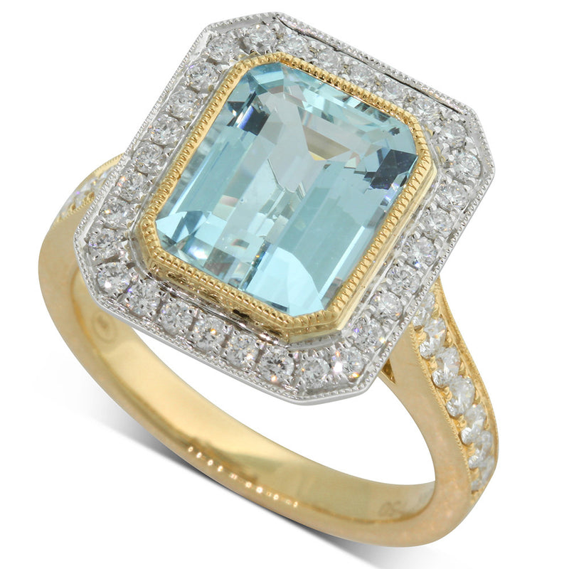18ct Yellow & 18ct White Gold Aquamarine Ring-Ring-Walker & Hall