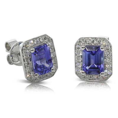 18ct White Gold Tanzanite & Diamond Studs-Earrings-Walker & Hall
