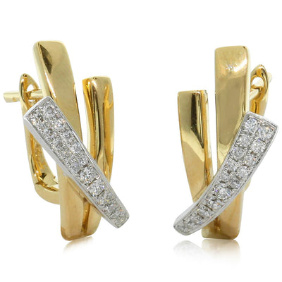 18ct Yellow & 18ct White Gold Diamond Earrings-Earrings-Walker & Hall