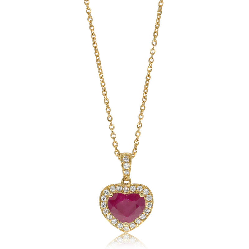 18ct Yellow Gold Ruby & Diamond Pendant-Necklace-Walker & Hall
