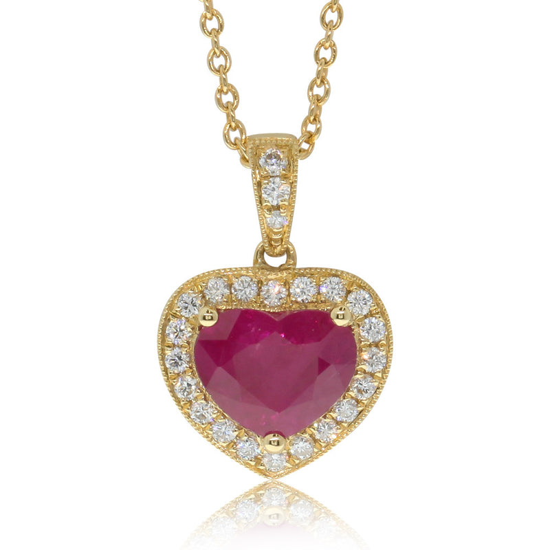 18ct Yellow Gold Ruby & Diamond Pendant-Necklace-Walker & Hall