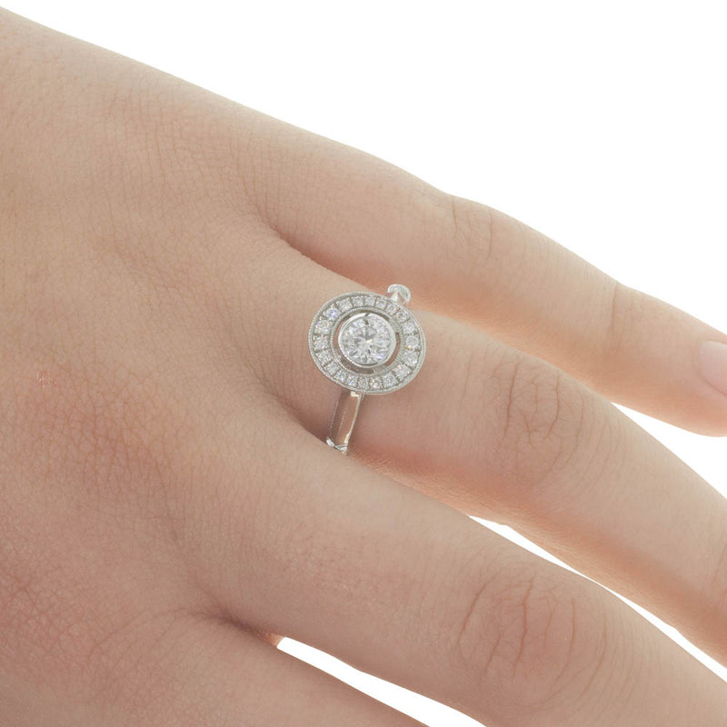 18ct White Gold Diamond Halo Ring-Ring-Walker & Hall