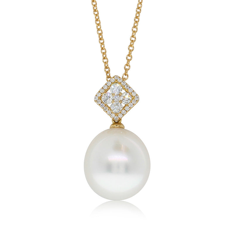 18ct Yellow Gold South Sea Pearl & Diamond Pendant-Necklace-Walker & Hall