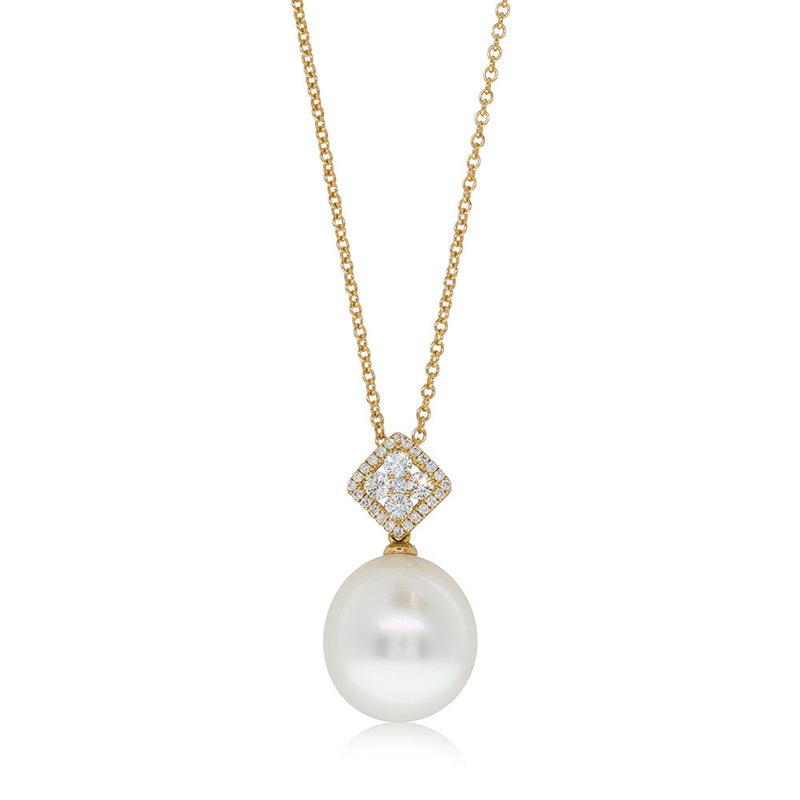 18ct Yellow Gold South Sea Pearl & Diamond Pendant-Necklace-Walker & Hall