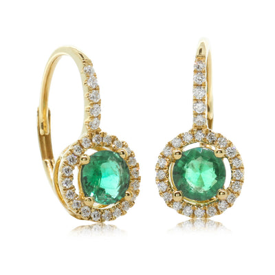 18ct Yellow Gold Emerald & Diamond Earrings-Earrings-Walker & Hall