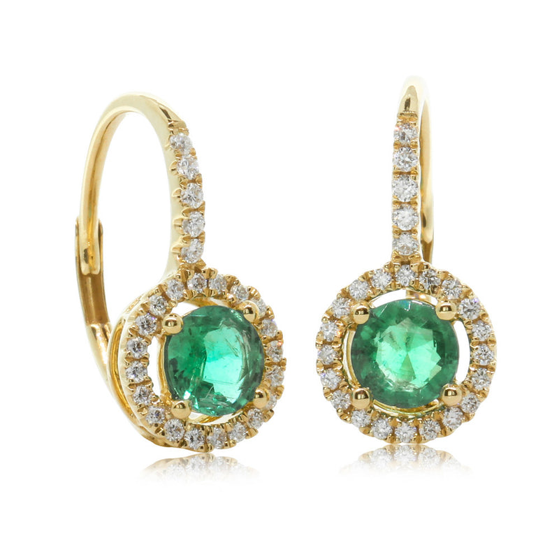 18ct Yellow Gold Emerald & Diamond Earrings-Earrings-Walker & Hall