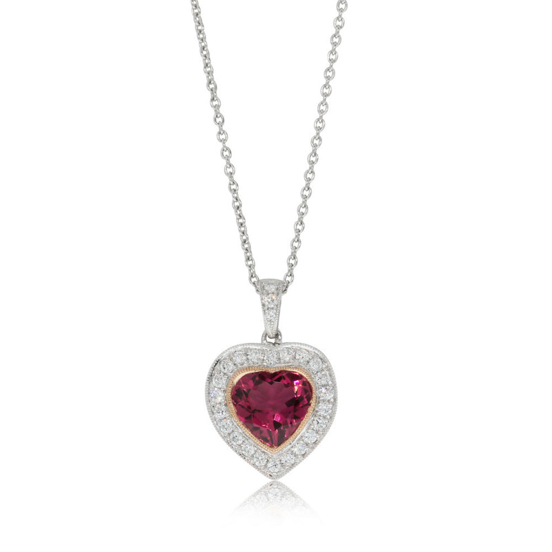 18ct White Gold Tourmaline & Diamond Heart Pendant-Necklace-Walker & Hall