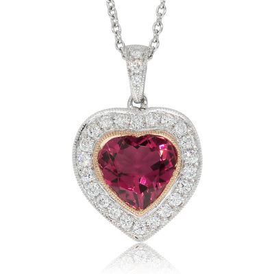 18ct White Gold Tourmaline & Diamond Heart Pendant-Necklace-Walker & Hall