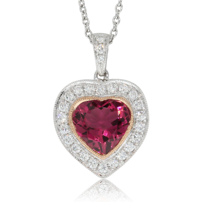 18ct White Gold Tourmaline & Diamond Heart Pendant-Necklace-Walker & Hall