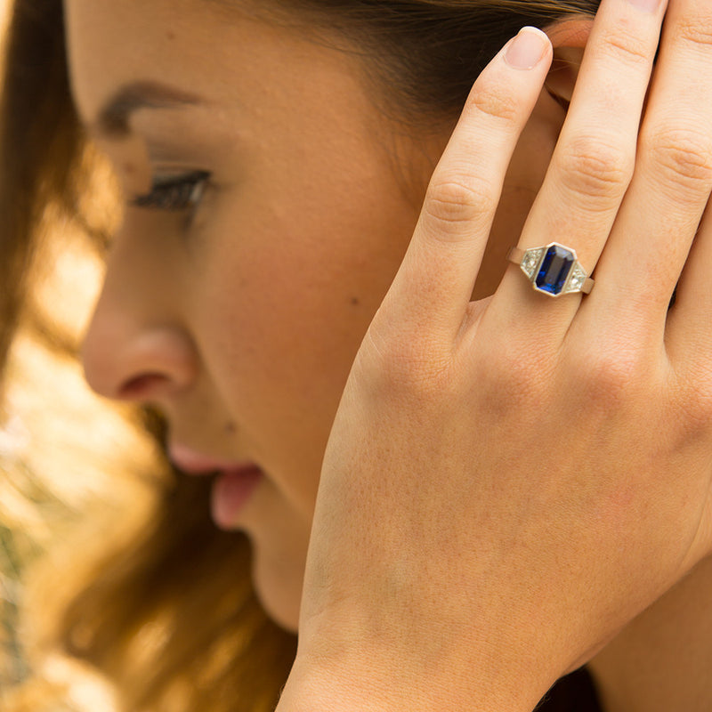 Platinum Sapphire & Diamond Ring-Ring-Walker & Hall