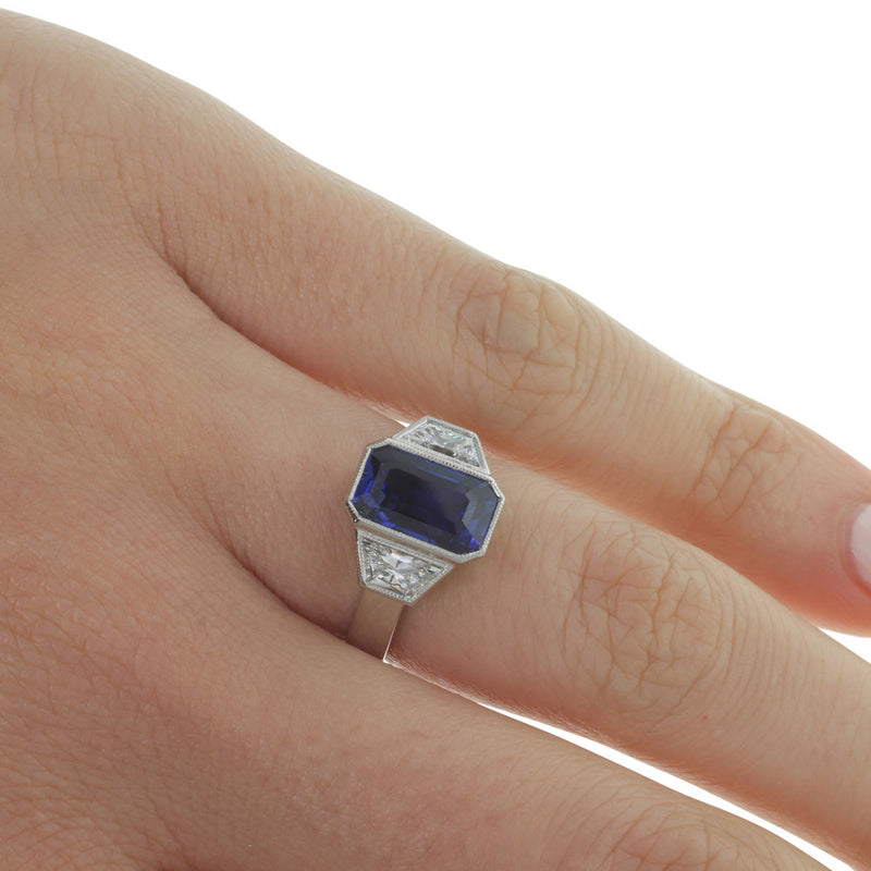 Platinum Sapphire & Diamond Ring-Ring-Walker & Hall