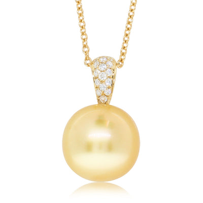 18ct Yellow Gold Golden Pearl & Diamond Pendant-Necklace-Walker & Hall