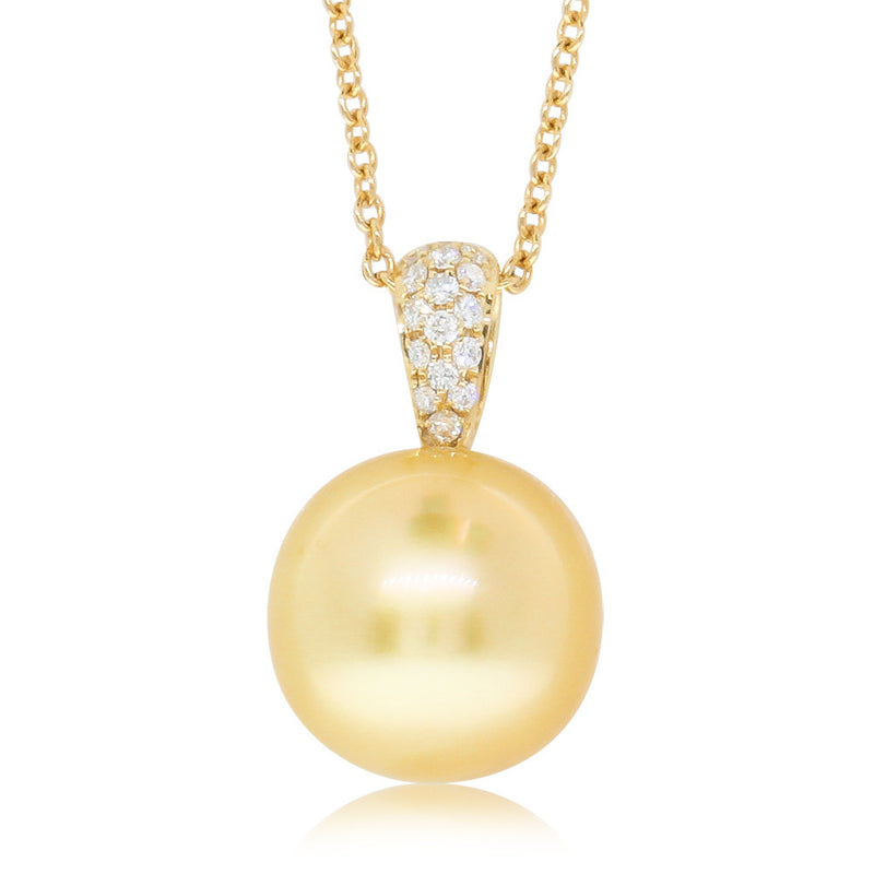 18ct Yellow Gold Golden Pearl & Diamond Pendant-Necklace-Walker & Hall