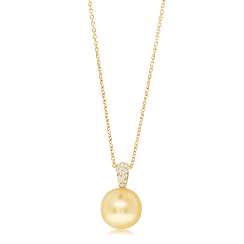 18ct Yellow Gold Golden Pearl & Diamond Pendant-Necklace-Walker & Hall