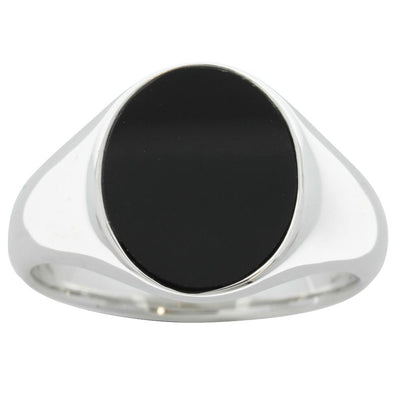 Sterling Silver Oval Onyx Signet Ring-Ring-Walker & Hall