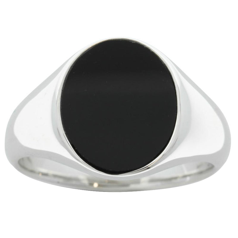 Sterling Silver Oval Onyx Signet Ring-Ring-Walker & Hall