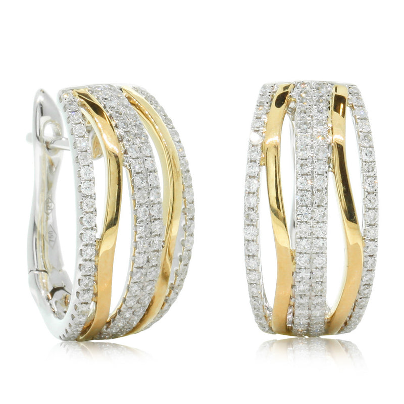 18ct Yellow & White Gold Diamond Hoops-Earrings-Walker & Hall