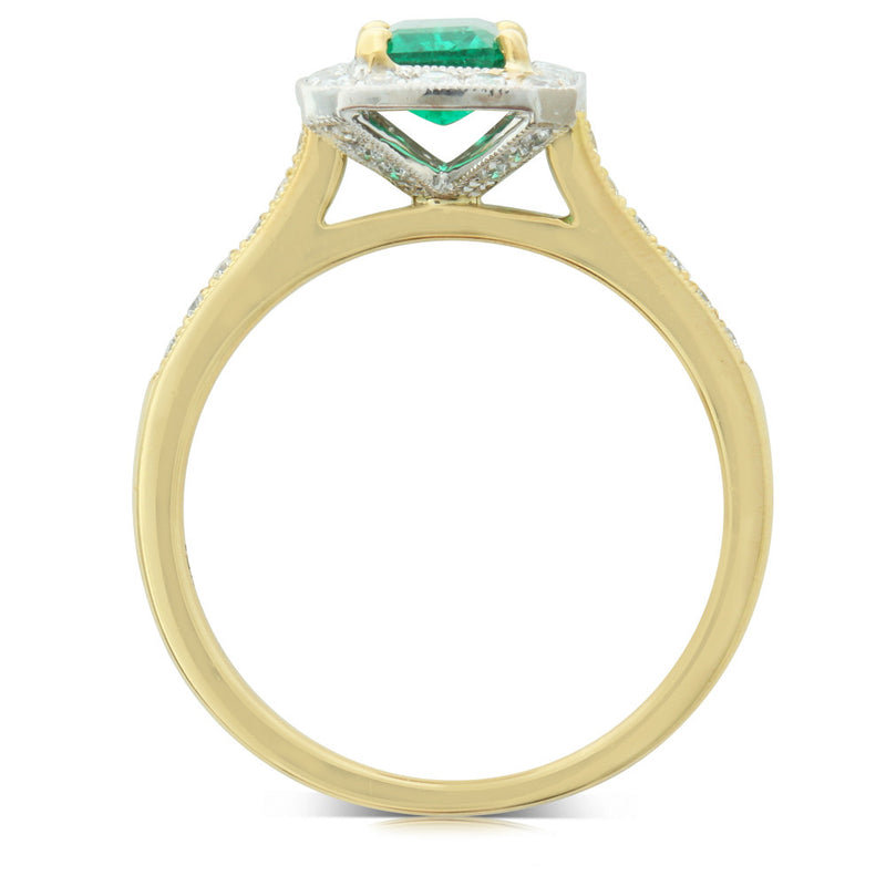 18ct Yellow Gold & 18ct White Gold Emerald & Diamond Ring-Ring-Walker & Hall