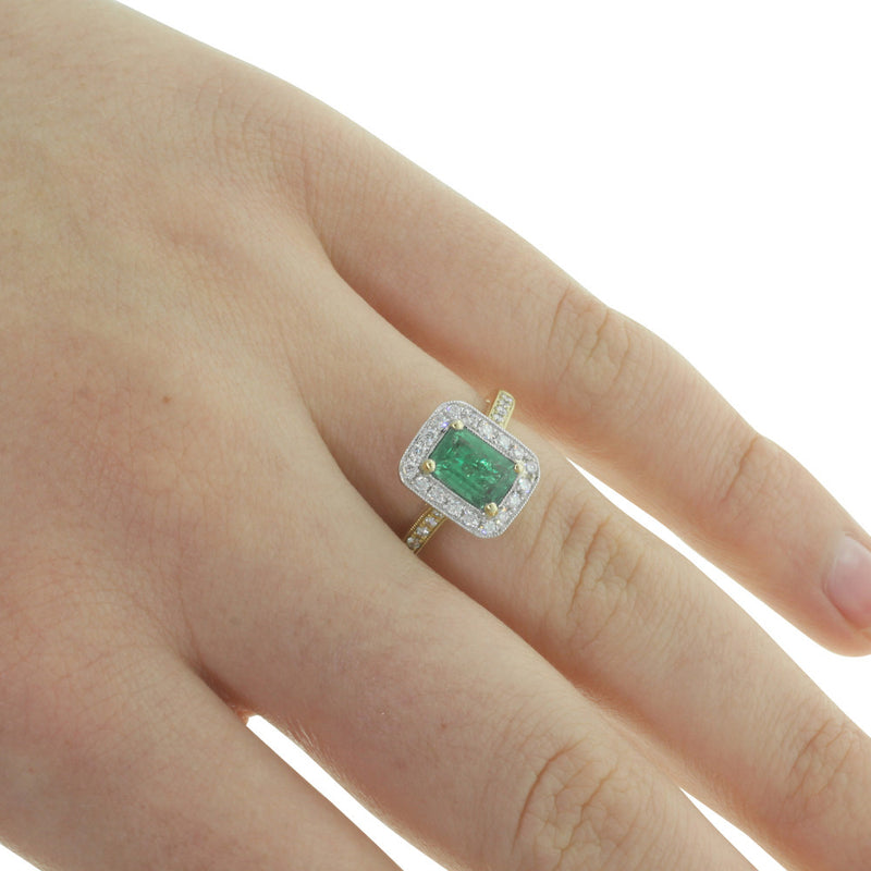 18ct Yellow Gold & 18ct White Gold Emerald & Diamond Ring-Ring-Walker & Hall