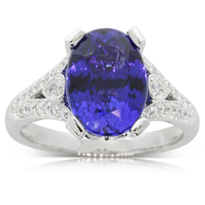 18ct White Gold Tanzanite & Diamond Ring-Ring-Walker & Hall