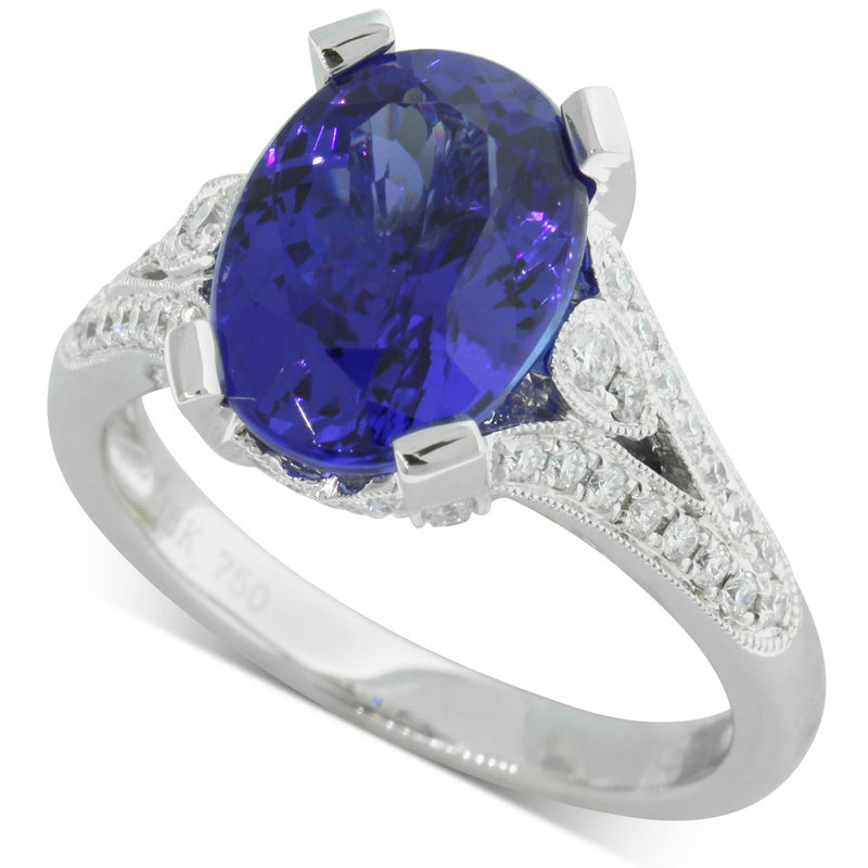 18ct White Gold Tanzanite & Diamond Ring-Ring-Walker & Hall