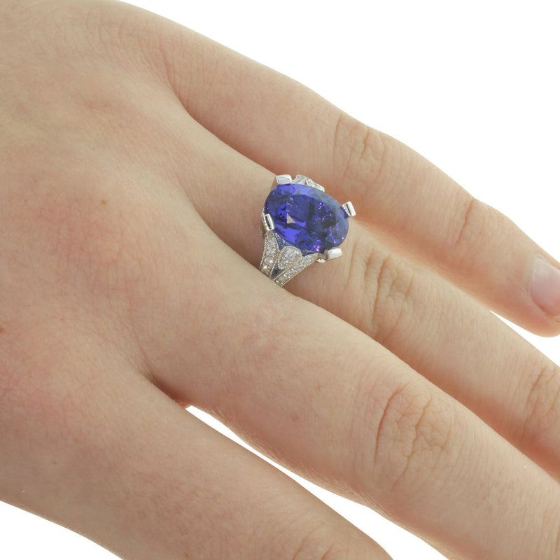 18ct White Gold Tanzanite & Diamond Ring-Ring-Walker & Hall