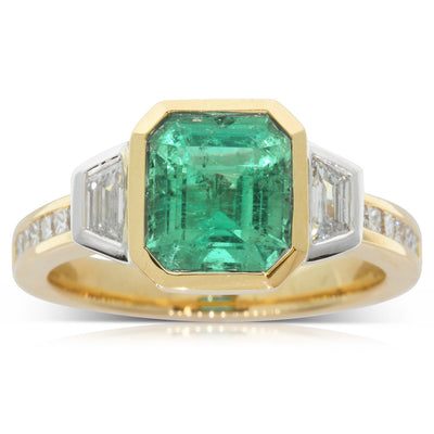 18ct Yellow Gold Emerald & Diamond Ring-Ring-Walker & Hall
