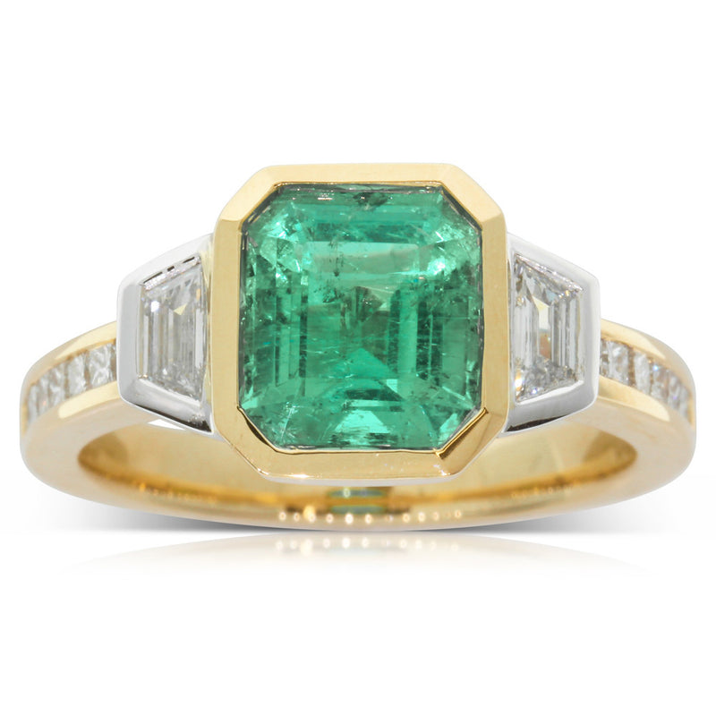 18ct Yellow Gold Emerald & Diamond Ring-Ring-Walker & Hall