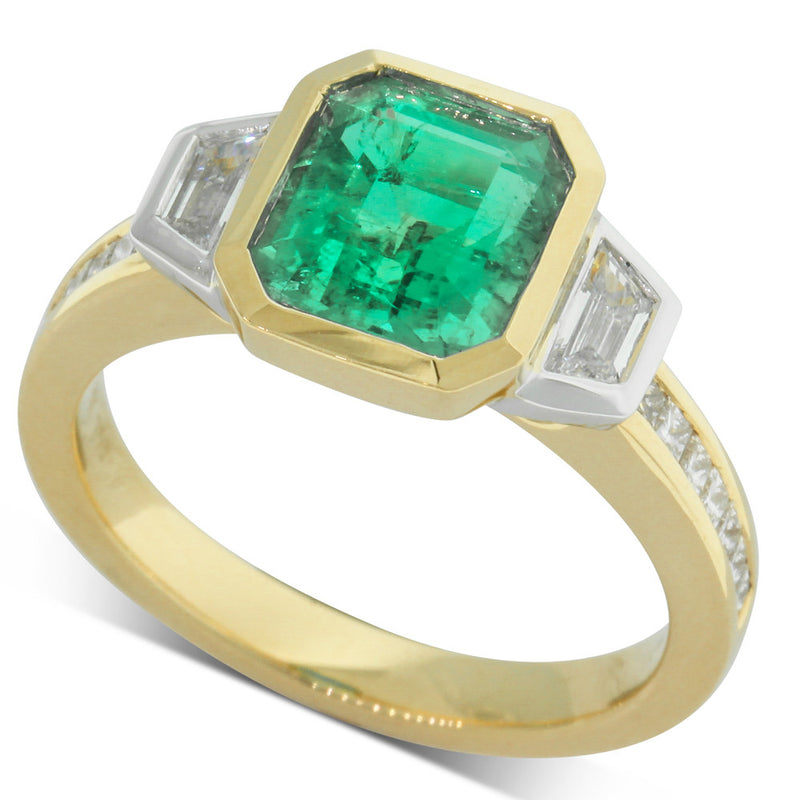 18ct Yellow Gold Emerald & Diamond Ring-Ring-Walker & Hall