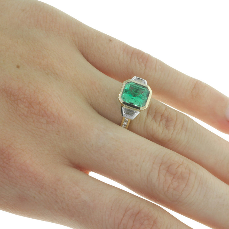 18ct Yellow Gold Emerald & Diamond Ring-Ring-Walker & Hall