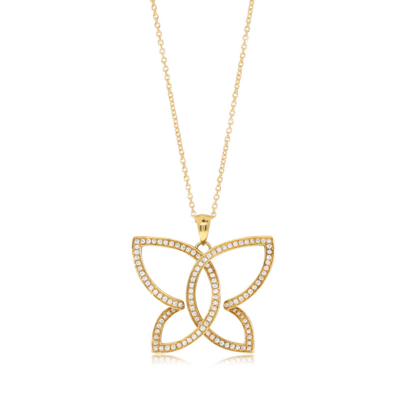 18ct Yellow Gold Diamond Butterfly Pendant-Necklace-Walker & Hall